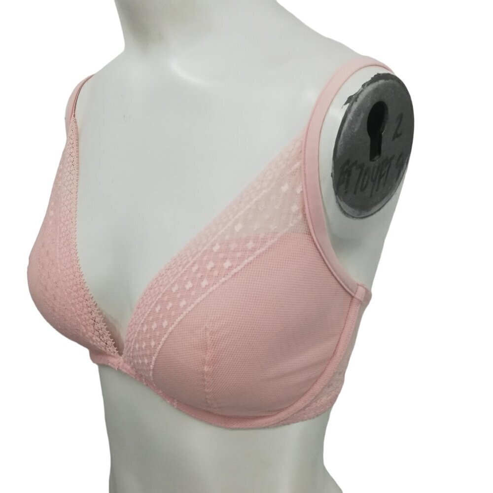 Victorias Secret Incredible Plunge Pink Lace Underwire Bra Size 34DD Sheer